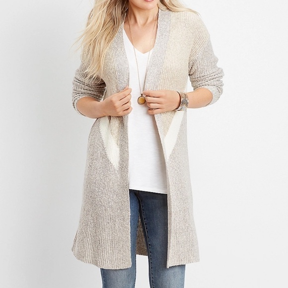 Maurices Chevron Colorblock Open Front Duster Cardigan Sz L - Picture 2 of 12